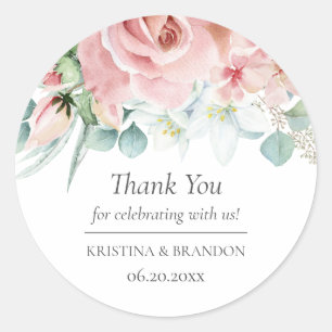 Kristina Floral Pink Wedding Favour Classic Round Sticker