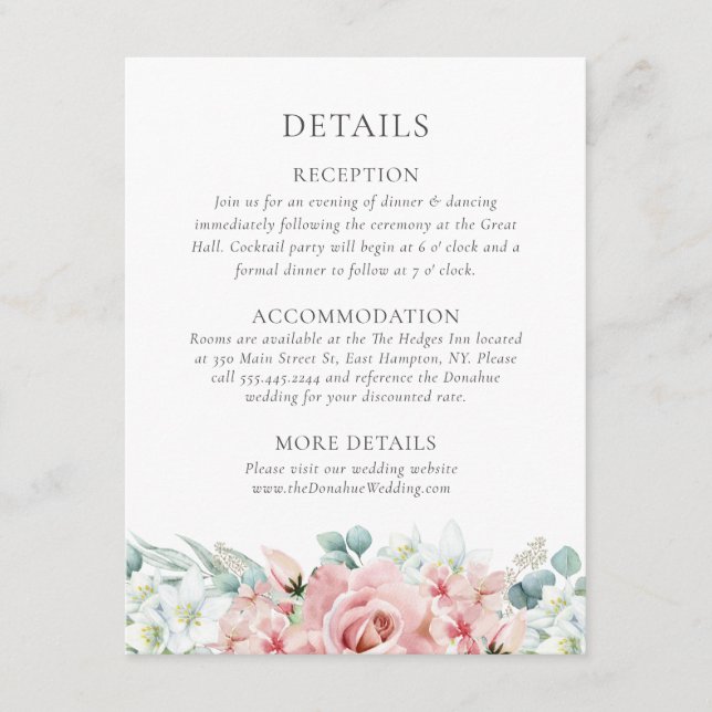 Kristina Pastel Pink Floral Boho Wedding Details Enclosure Card (Front)