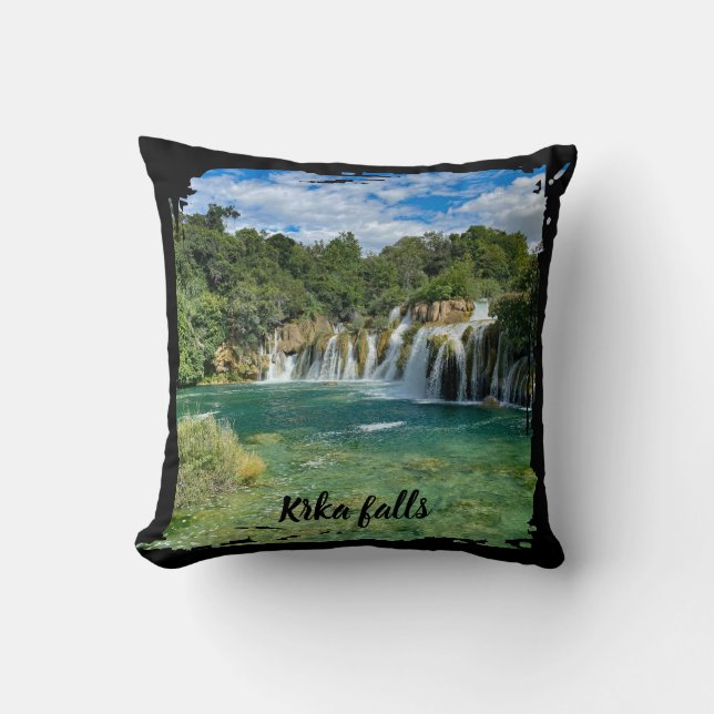 Krka Waterfalls in Croatia remote panorama view Cushion (Front)