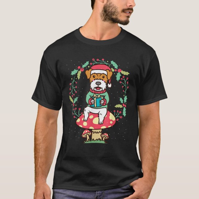 Kromfohrlander Dog Kromi On Mushroom Christmas Wre T-Shirt (Front)