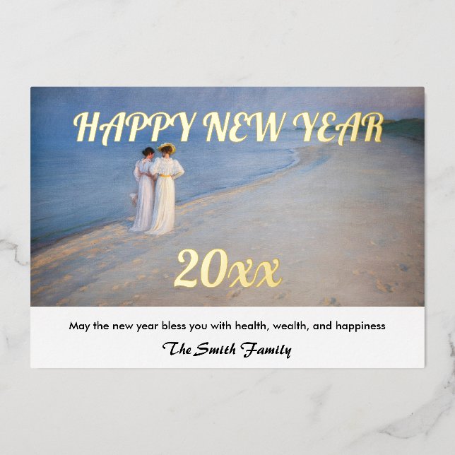Kroyer - Happy New Year and Skagen Beach Foil Holiday Card (Front)