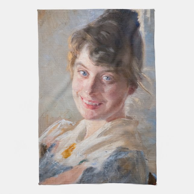 Kroyer - Portrait of the Artist’s Wife Marie Tea Towel (Vertical)
