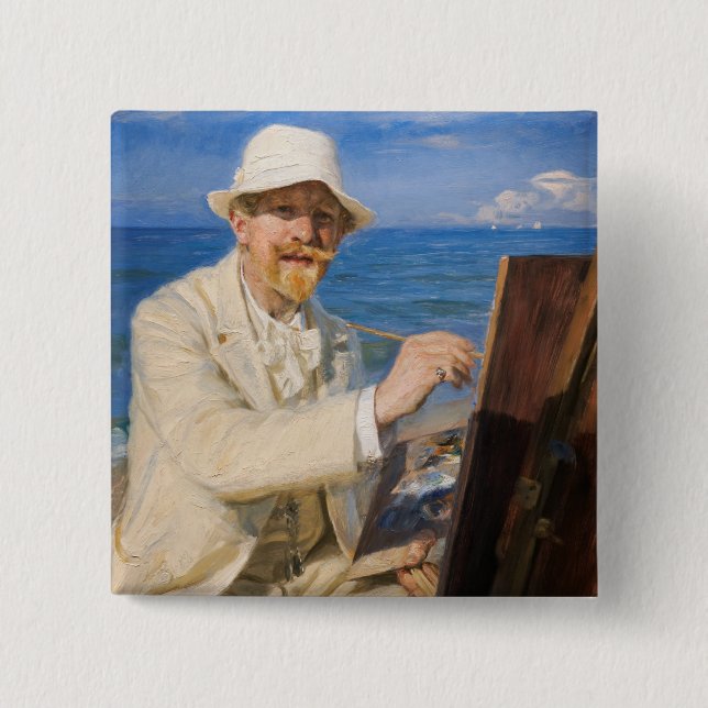 Kroyer - Self-Portrait at Skagen Beach 15 Cm Square Badge (Front)