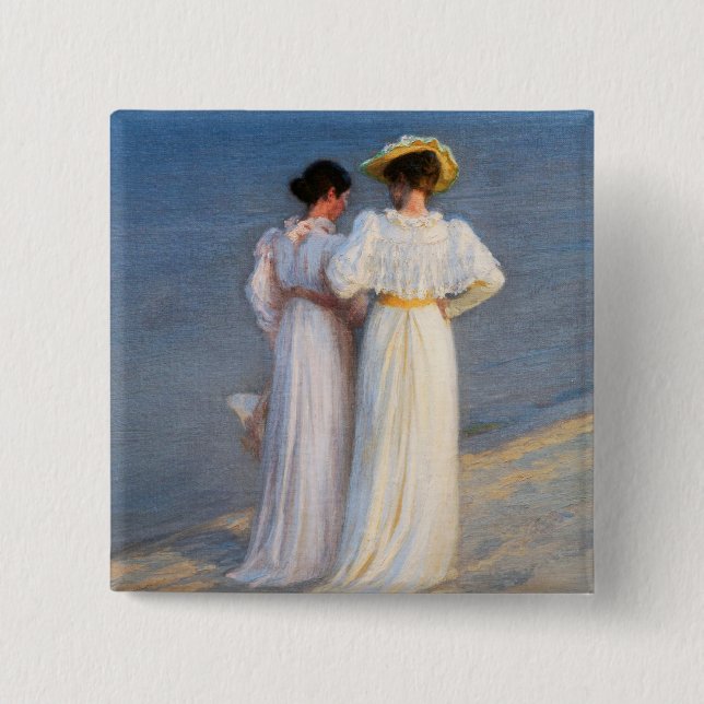 Kroyer - Summer Evening on Skagen Beach Closeup 15 Cm Square Badge (Front)
