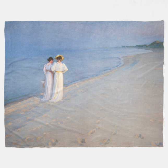 Kroyer - Summer Evening on Skagen Beach Fleece Blanket (Front (Horizontal))