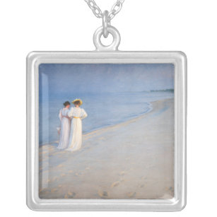 Kroyer - Summer Evening on Skagen Beach Silver Plated Necklace