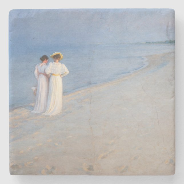 Kroyer - Summer Evening on Skagen Beach Stone Coaster (Front)