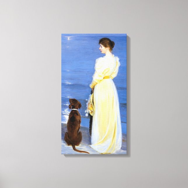 Kroyer - The Artist's Wife and Dog by the Shore Canvas Print (Front)