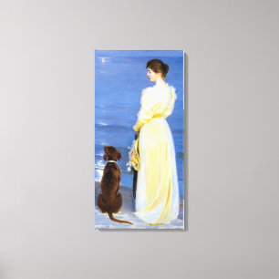 Kroyer - The Artist's Wife and Dog by the Shore Canvas Print
