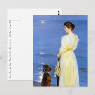 Kroyer - The Artist's Wife and Dog by the Shore Postcard