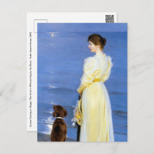 Kroyer - The Artist's Wife and Dog by the Shore Postcard