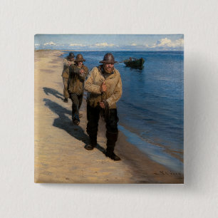 Kroyer - Three Fishermen Pulling a Boat 15 Cm Square Badge