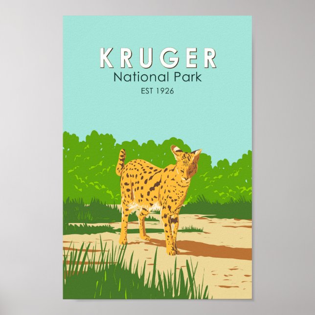 Kruger National Park Serval Travel Art Vintage Poster (Front)