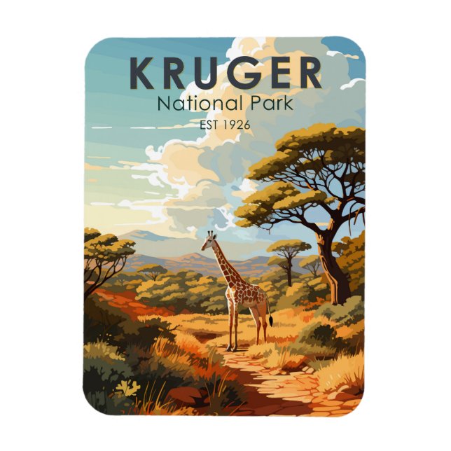 Kruger National Park South Africa Giraffe Vintage Magnet (Vertical)