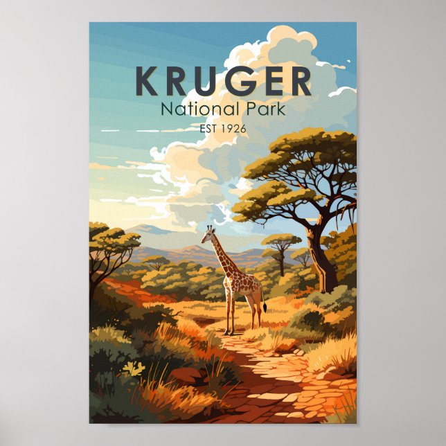 Kruger National Park South Africa Giraffe Vintage Poster (Front)