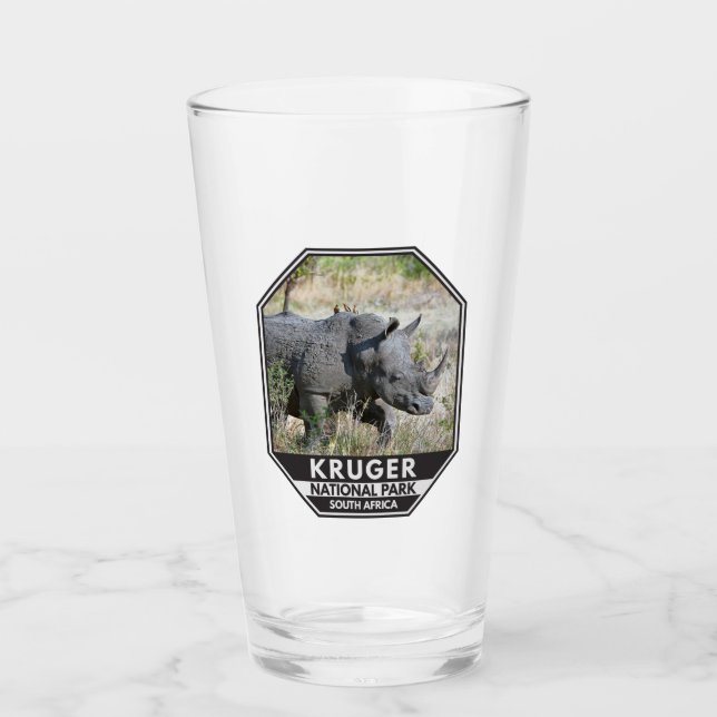 Kruger National Park South Africa Rhino Watercolor Glass (Front)