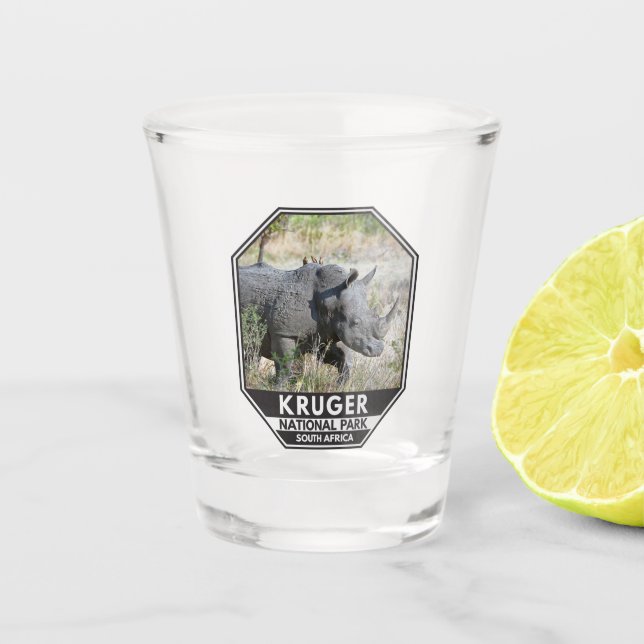 Kruger National Park South Africa Rhino Watercolor Shot Glass (Front)