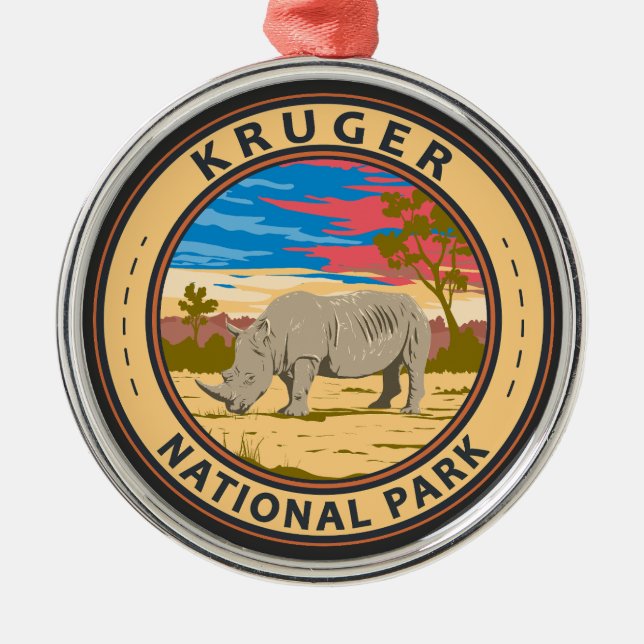 Kruger National Park White Rhinoceros Travel Art Metal Tree Decoration (Front)