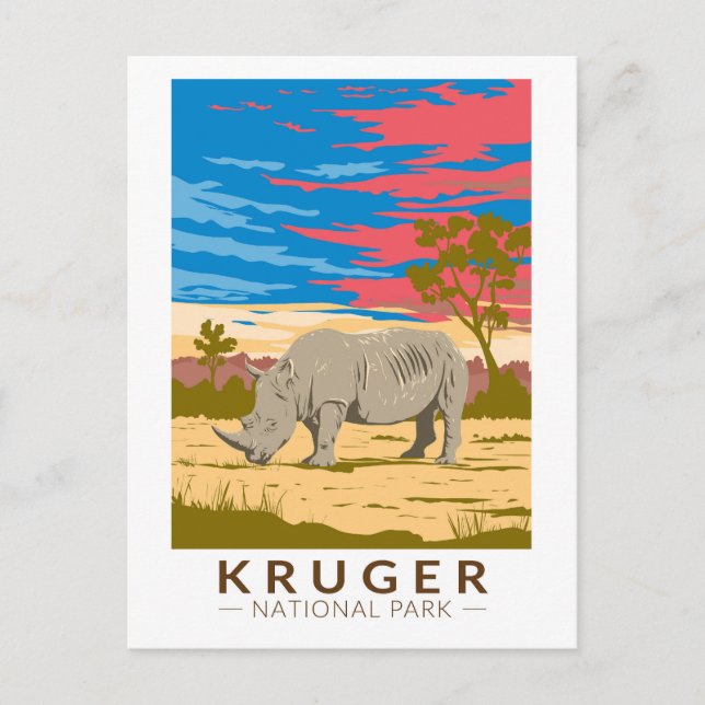 Kruger National Park White Rhinoceros Travel Art Postcard (Front)