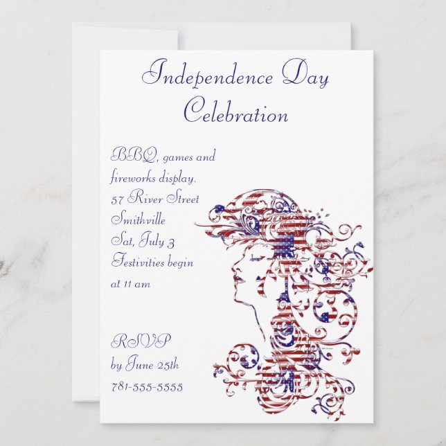 KRW American Beauty 4th of July Invitation (Front)