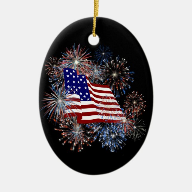 KRW American Flag Fireworks Ornament (Front)
