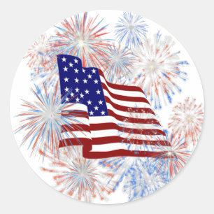 KRW American Flag Fireworks Patriotic Classic Round Sticker