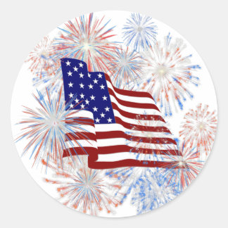 KRW American Flag Fireworks Patriotic Classic Round Sticker