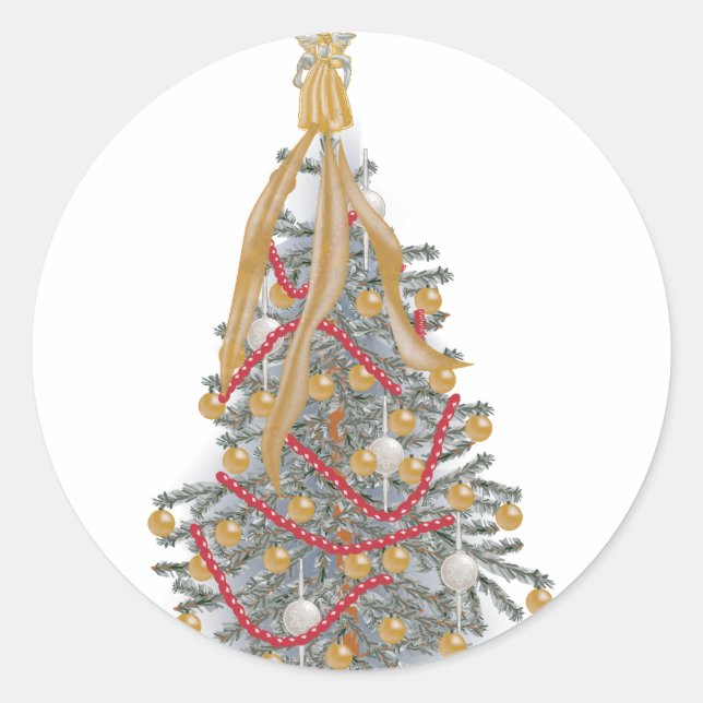 KRW Angel Topped Christmas Tree Classic Round Sticker (Front)