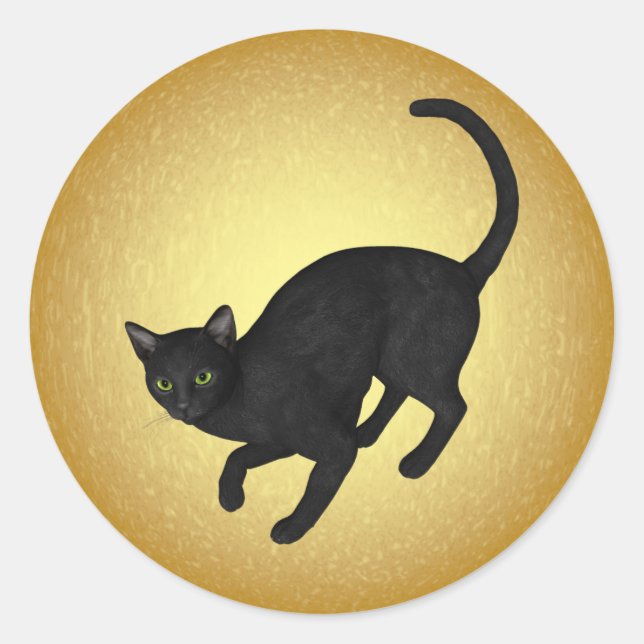 KRW Black Cat by the Full Moon Halloween Classic Round Sticker (Front)