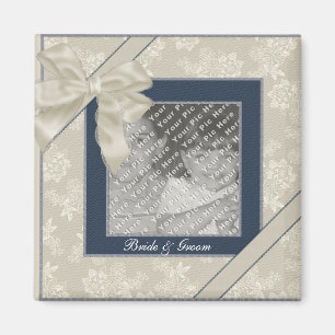 KRW Blue and White Custom Wedding Photo Magnet