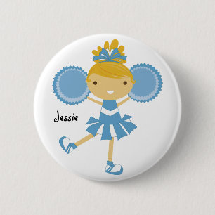KRW Blue Cheerleader Birthday Party Name Button