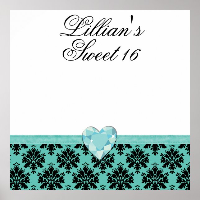 KRW Blue Jewel Heart Sweet 16 Autograph Poster (Front)