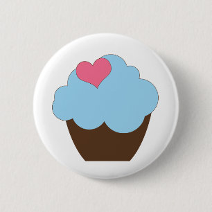 KRW Blue Polka Dot Birthday Cupcake Button Favour