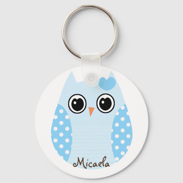 KRW Blue Polka Dot Owl Custom Keychain Favour (Front)