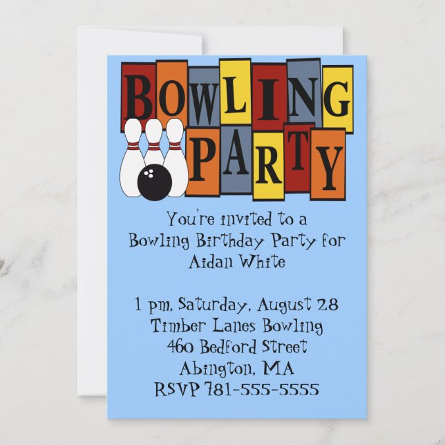 KRW Bowling Birthday Party Invitation (Front)
