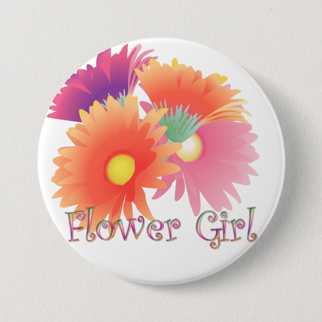 KRW Bright Daisy Flower Girl Wedding Button (Front)