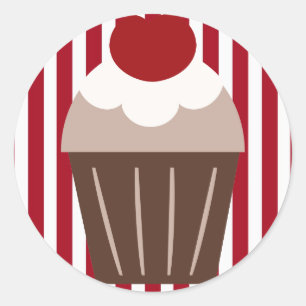 KRW Chocolate Cherry Cupcake Striped Classic Round Sticker
