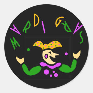 KRW Colourful Mardi Gras Jester Classic Round Sticker