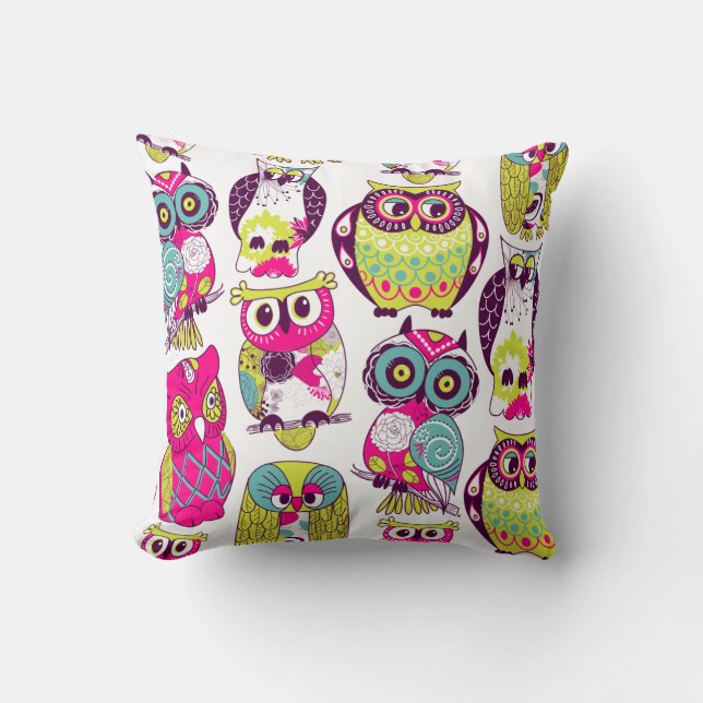 KRW Colourful Owls Decor Pillow (Front)