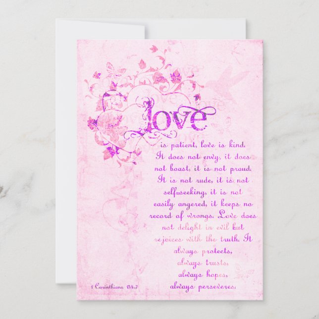 KRW Corinthians Love is: Wedding Invitation Pink (Front)