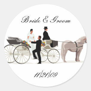 KRW Custom Elegant Horse Drawn Carriage Wedding Classic Round Sticker