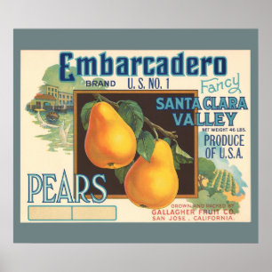 KRW CUSTOM Embarcadero Pears Vintage Crate Label Poster