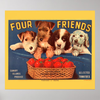 KRW CUSTOM Four Friends Vintage Tomato Label Poster
