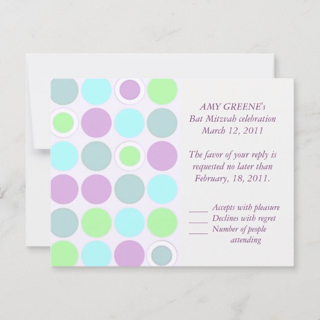 KRW Custom Modern Spots Bat Mitzvah Response Card (Front)