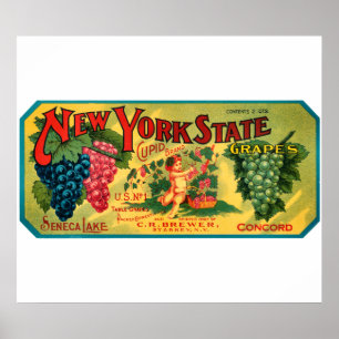 KRW CUSTOM NY State Grapes Vintage Crate Label Poster