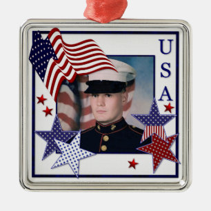 KRW Custom Photo Patriotic USA Flag Ornament