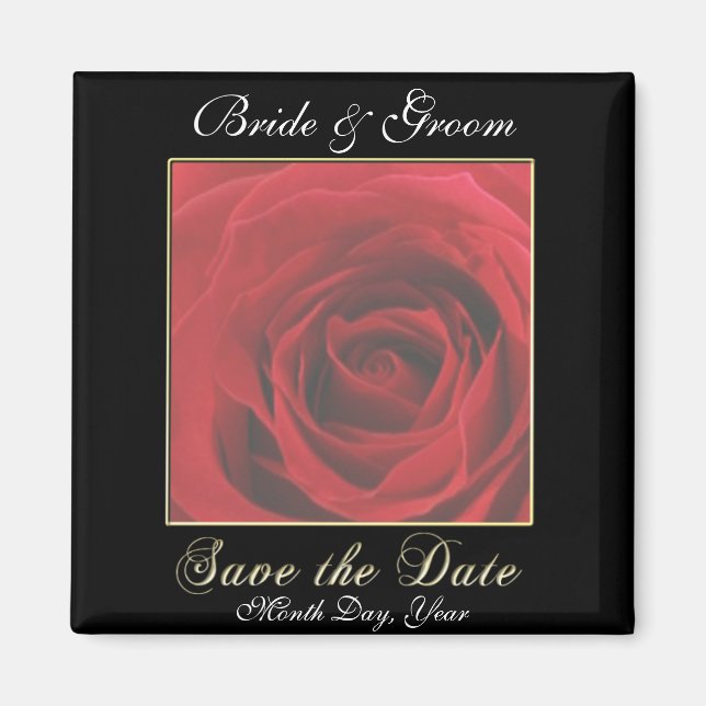KRW Custom Red Rose Save the Date Wedding Magnet (Front)