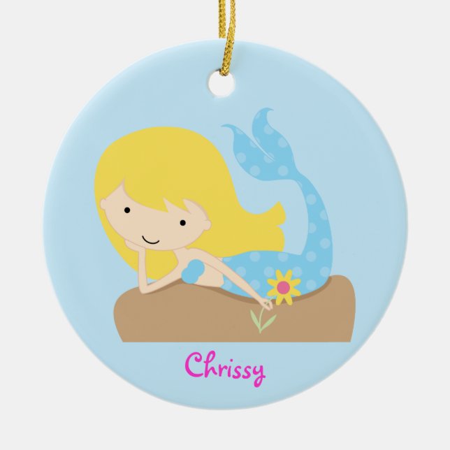 KRW Cute Blue Mermaid Custom Ornament (Front)