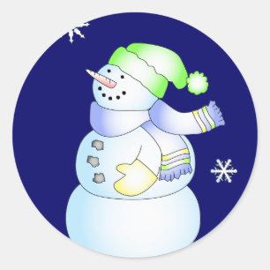 KRW Cute Cartoon Snowman Holiday Classic Round Sticker