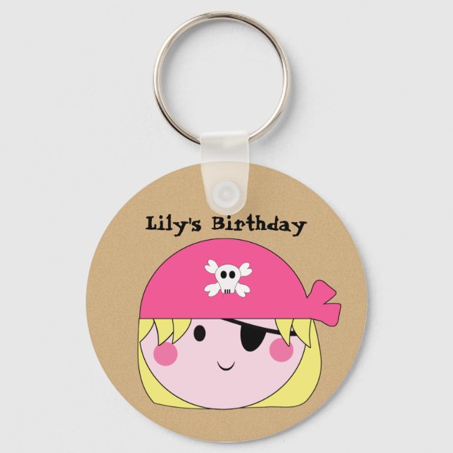 KRW Cute Custom Pink Pirate Birthday Keychain (Front)